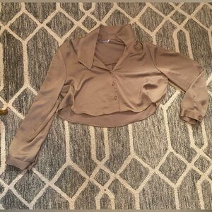 Zara nude/tan colored crop silk blouse